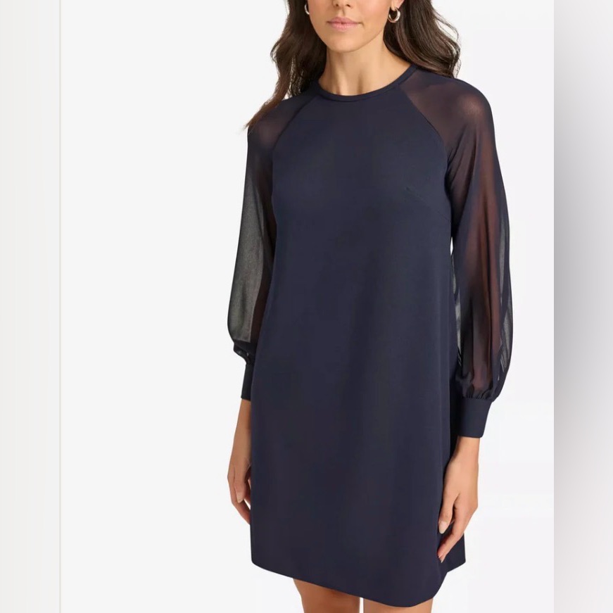Calvin Klein Women's Scuba Crepe Chiffon-Sleeve Sheer A-Line Dress Size 6